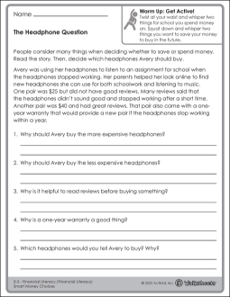 3Rd 5Th Financial Literacy Walksheet Sample